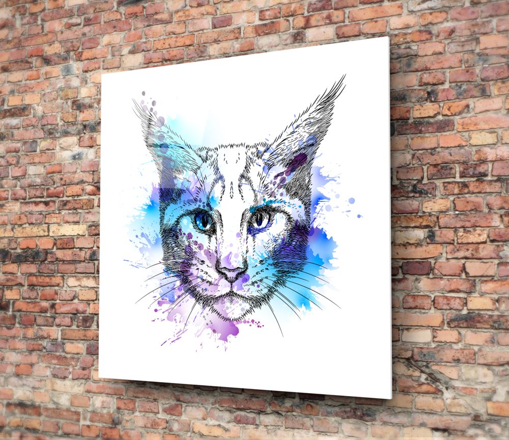 Blue Watercolor Sketch Cat Glass Wall Art