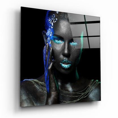 Turquoise Glow Blue Floral Woman Glass Wall Art
