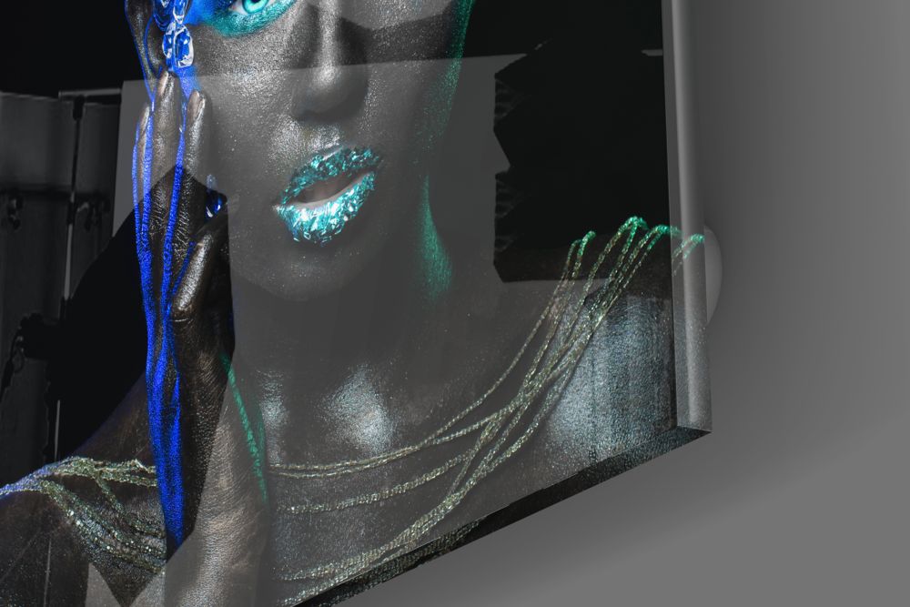 Turquoise Glow Blue Floral Woman Glass Wall Art