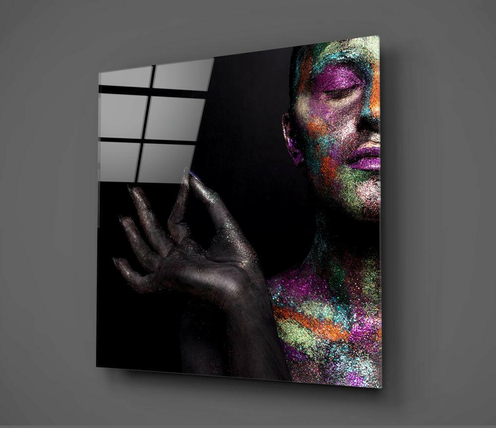 Glitter Hand Dark Skin Woman Glass Wall Art