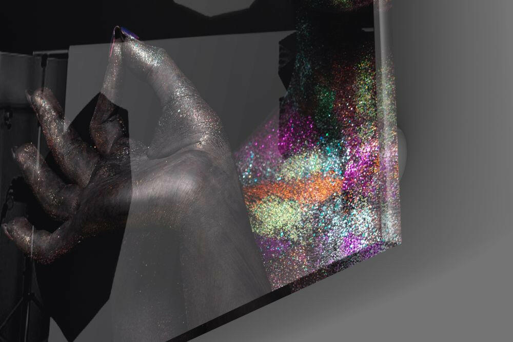 Glitter Hand Dark Skin Woman Glass Wall Art