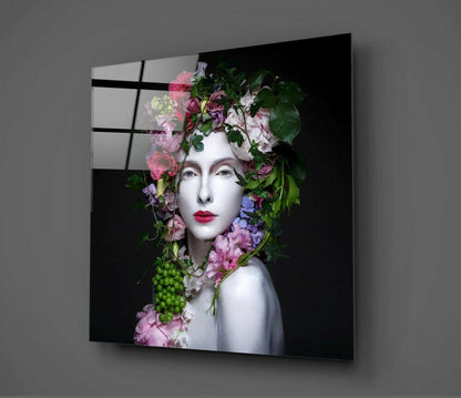 Flower Crown Porcelain Woman Glass Wall Art