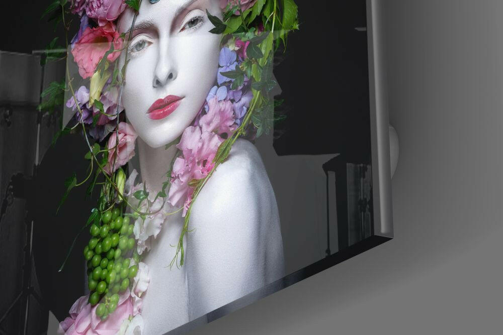 Flower Crown Porcelain Woman Glass Wall Art