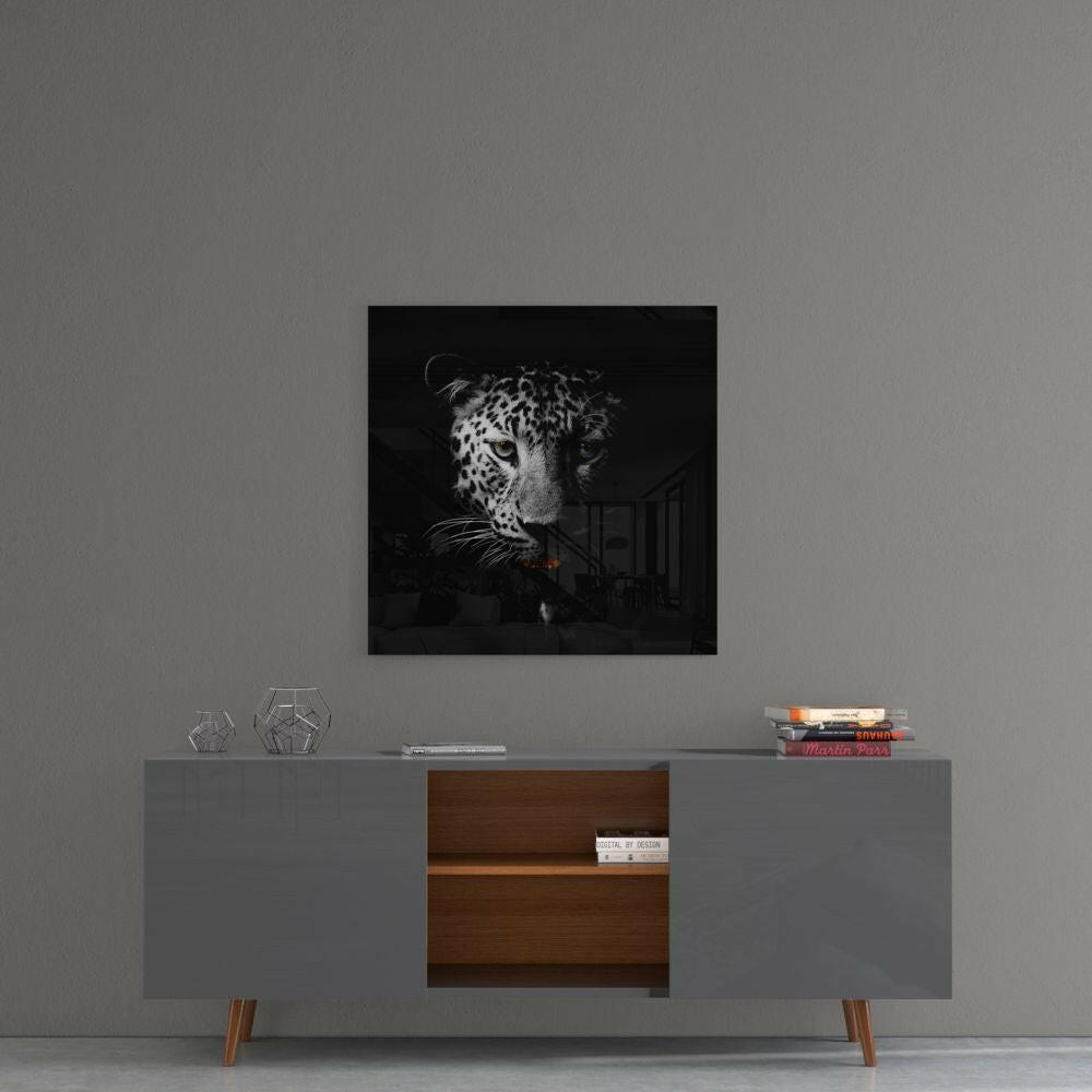 Shadow Emerging Leopard Glass Wall Art