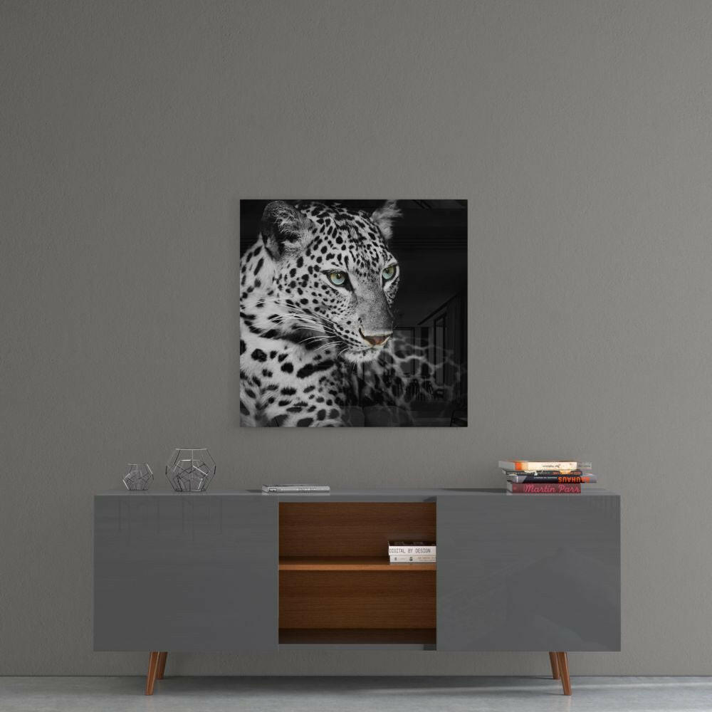 Piercing Gaze Leopard Glass Wall Art