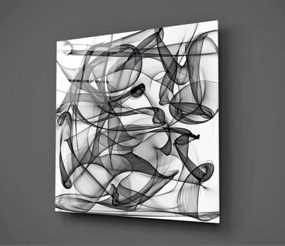 Black and White Smoke Swirl Glass Wall Art