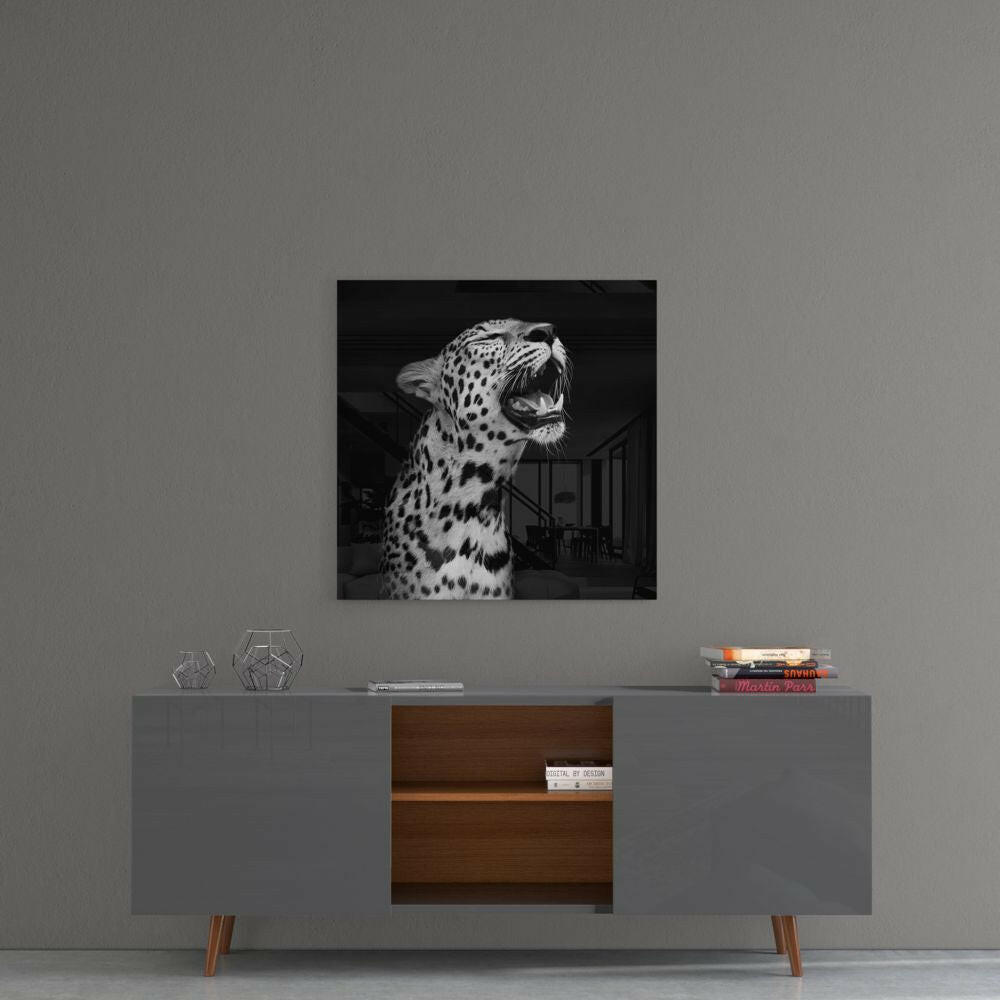 Roaring Leopard Profile Glass Wall Art
