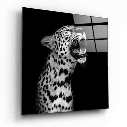 Roaring Leopard Profile Glass Wall Art