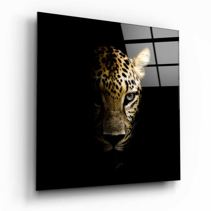 Shadowed Golden Leopard Glass Wall Art