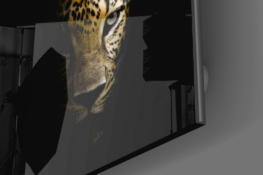 Shadowed Golden Leopard Glass Wall Art
