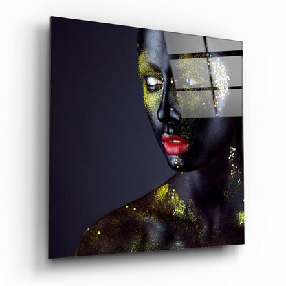 Gold Glitter Makeup Red Lips Glass Wall Art