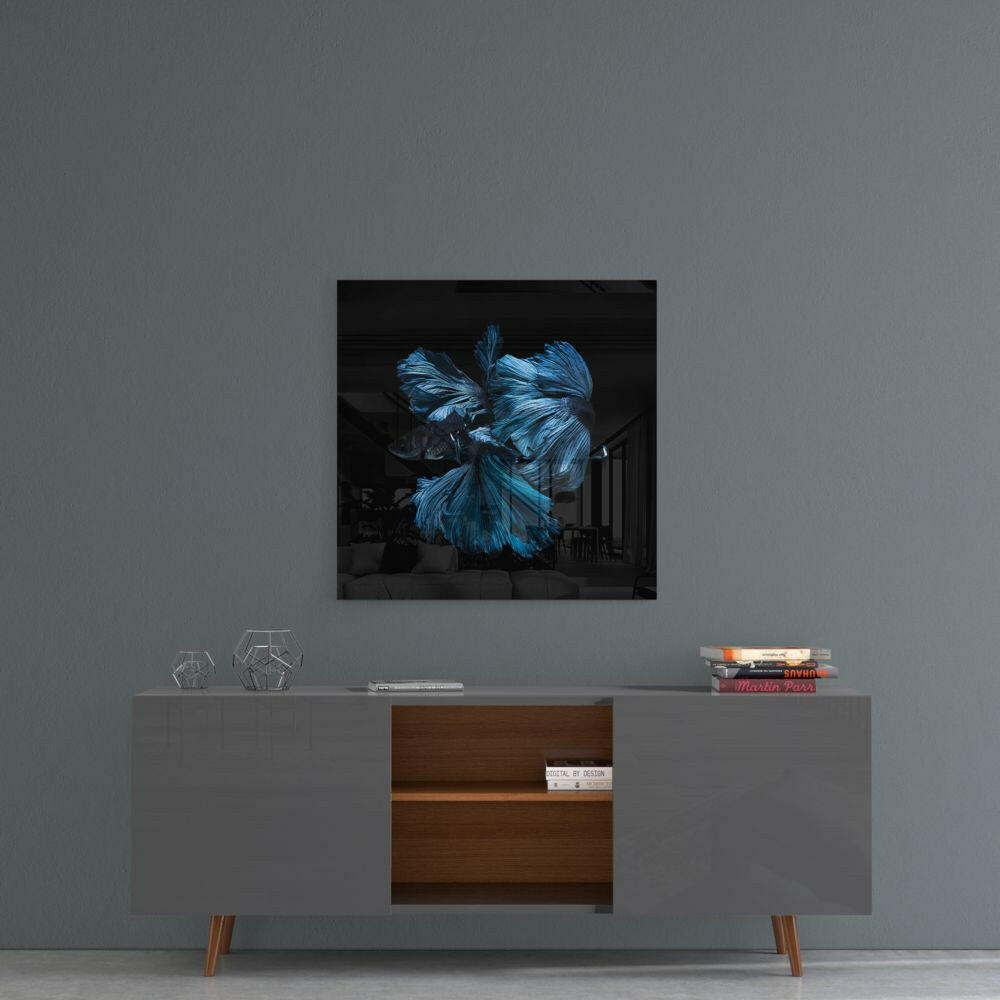 Sapphire Halfmoon Betta Fish Glass Wall Art