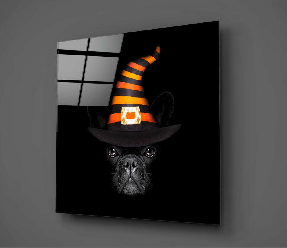 Witch Hat French Bulldog Glass Wall Art