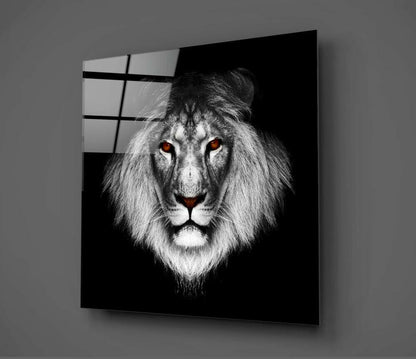 Amber Eyed Black White Lion Glass Wall Art