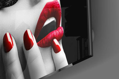 Lace Mask Red Nails Lips Glass Wall Art