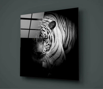Shadow Tiger Black and White Glass Wall Art