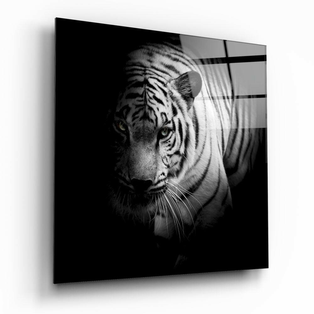 Shadow Tiger Black and White Glass Wall Art