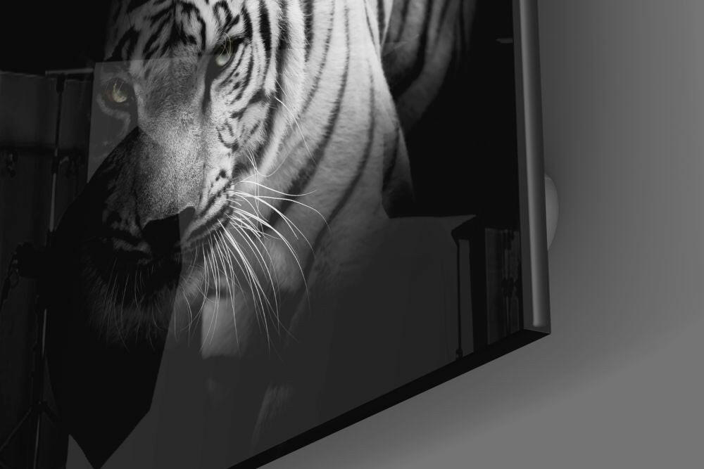 Shadow Tiger Black and White Glass Wall Art
