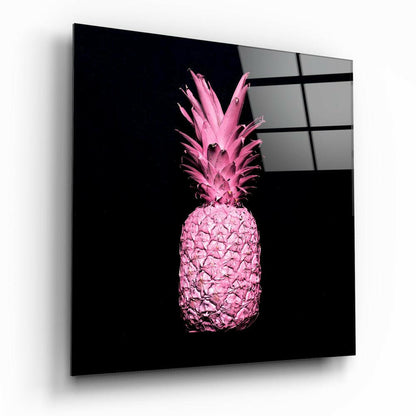Bright Pink Pineapple On Black Glass Wall Art