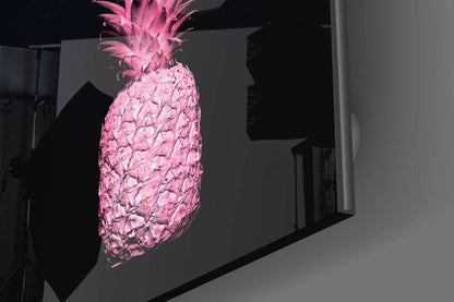 Bright Pink Pineapple On Black Glass Wall Art