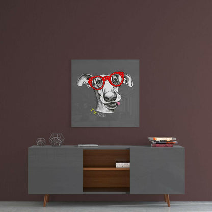 Im Fine Dog Red Glasses Glass Wall Art