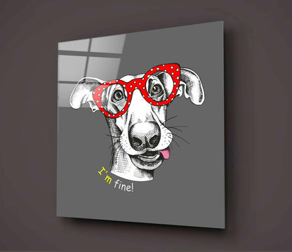 Im Fine Dog Red Glasses Glass Wall Art