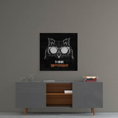 Think Different Owl Sunglasses Glass Wall Art