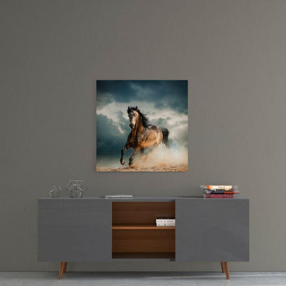 Chestnut Horse In Storm Dust Glass Wall Art