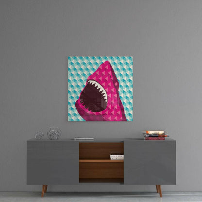 Pink Geometric Teal Triangle Shark Glass Wall Art