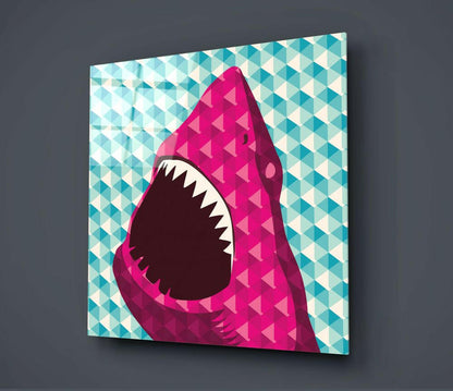 Pink Geometric Teal Triangle Shark Glass Wall Art