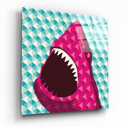 Pink Geometric Teal Triangle Shark Glass Wall Art