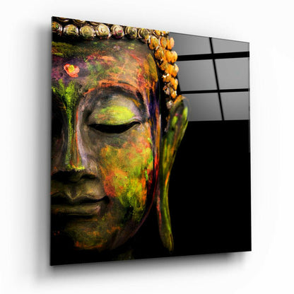 Colorful Painted Buddha Face Glass Wall Art