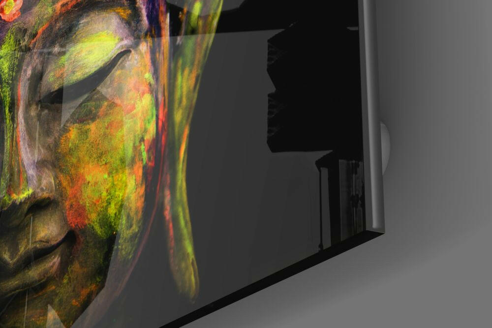 Colorful Painted Buddha Face Glass Wall Art