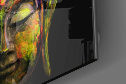 Colorful Painted Buddha Face Glass Wall Art