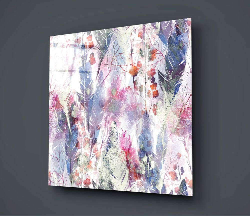 Pastel Feather Botanical Pattern Glass Wall Art