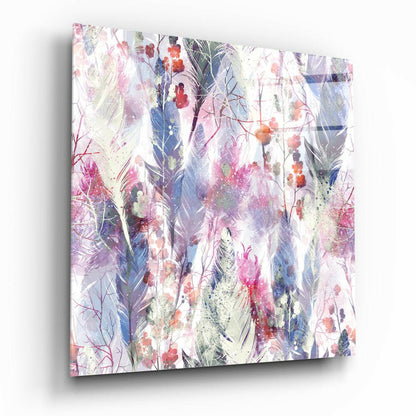 Pastel Feather Botanical Pattern Glass Wall Art