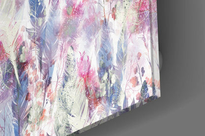 Pastel Feather Botanical Pattern Glass Wall Art