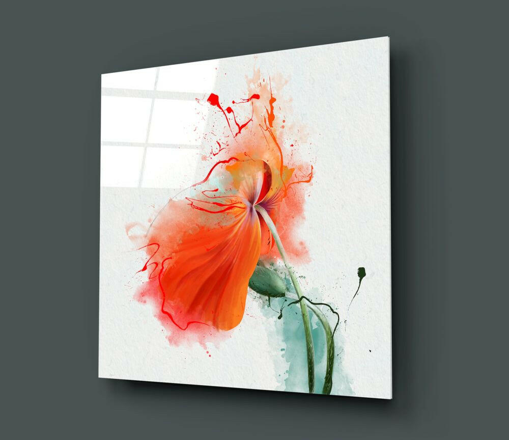 Orange Watercolor Poppy Glass Wall Art