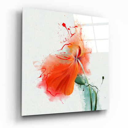 Orange Watercolor Poppy Glass Wall Art