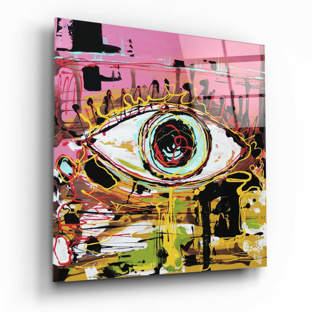 Pink And Yellow Graffiti Eye Glass Wall Art
