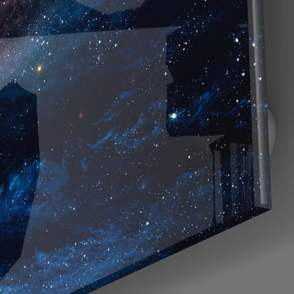 Golden Core Spiral Galaxy Blue Glass Wall Art