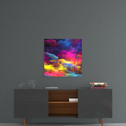 Magenta Yellow Feather Cloud Glass Wall Art