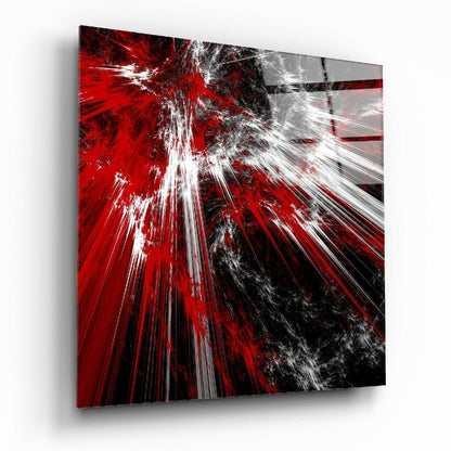 Red White Fractal Burst Glass Wall Art