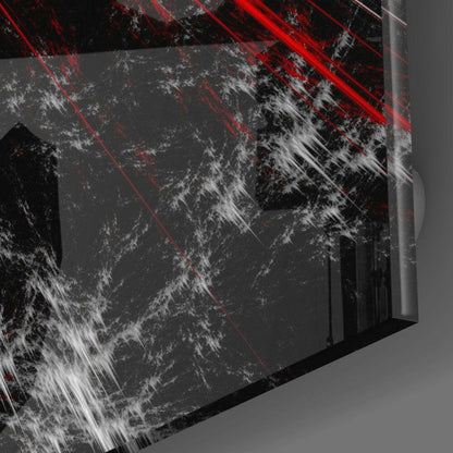 Red White Fractal Burst Glass Wall Art
