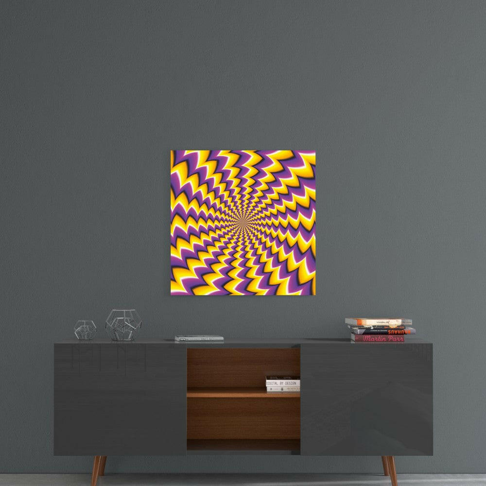 Yellow And Purple Spiral Pulse Illusion Glass Wall Art