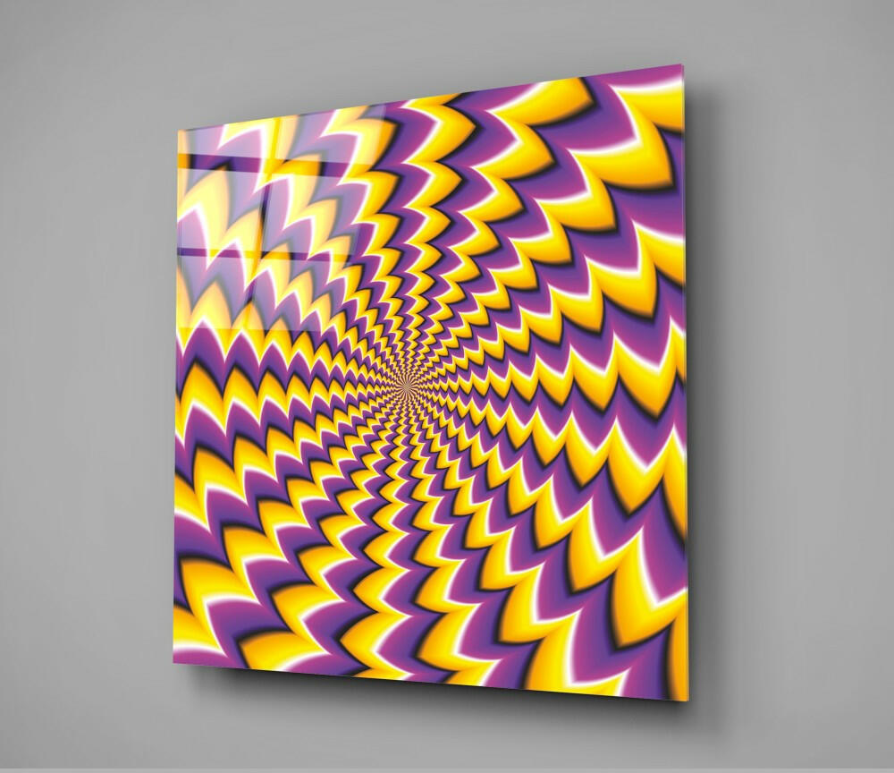 Yellow And Purple Spiral Pulse Illusion Glass Wall Art
