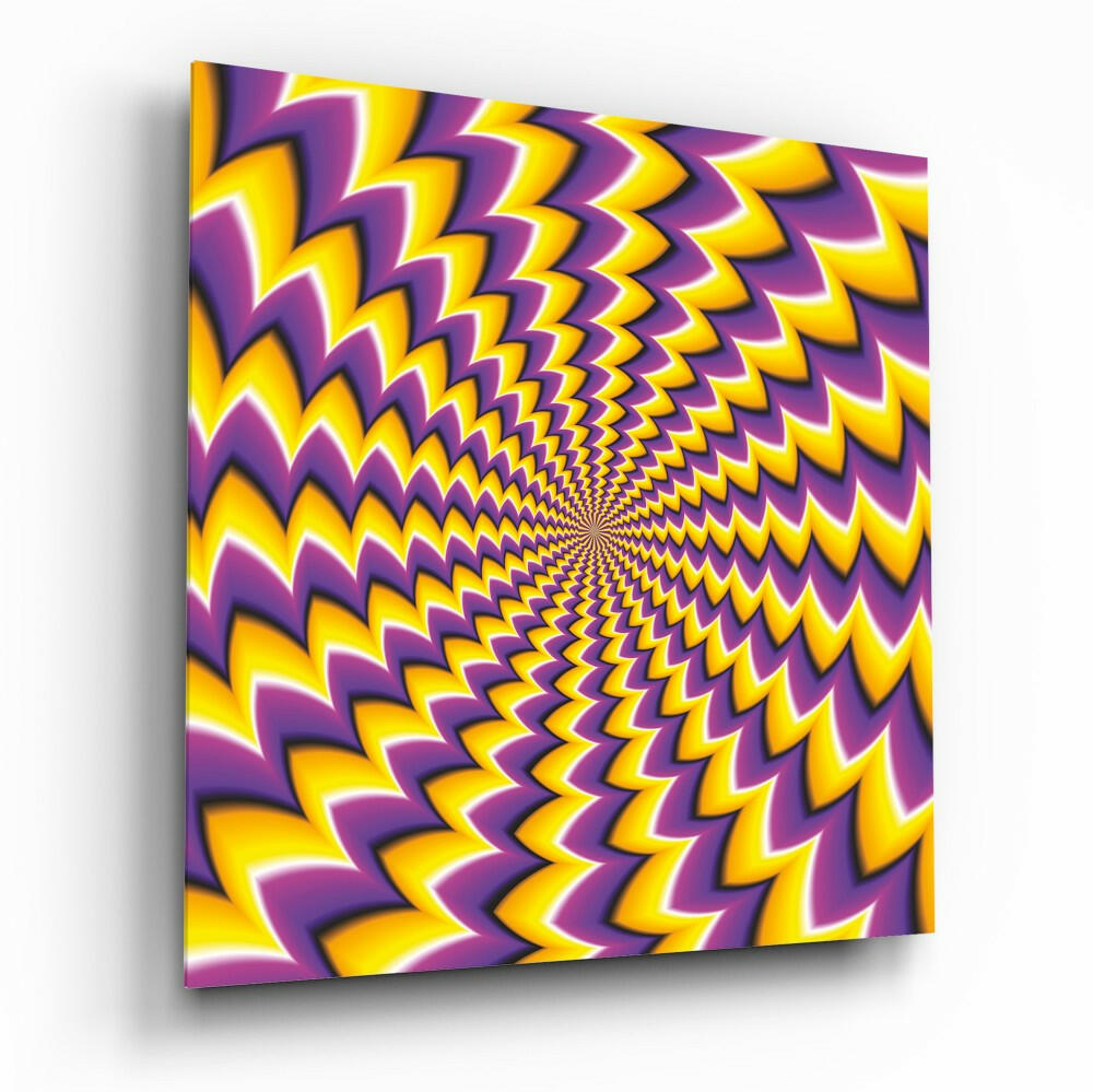 Yellow And Purple Spiral Pulse Illusion Glass Wall Art