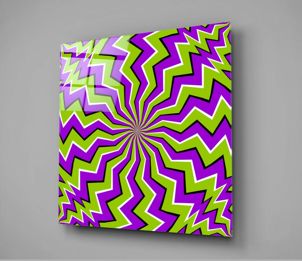 Green And Purple Zigzag Vortex Illusion Glass Wall Art
