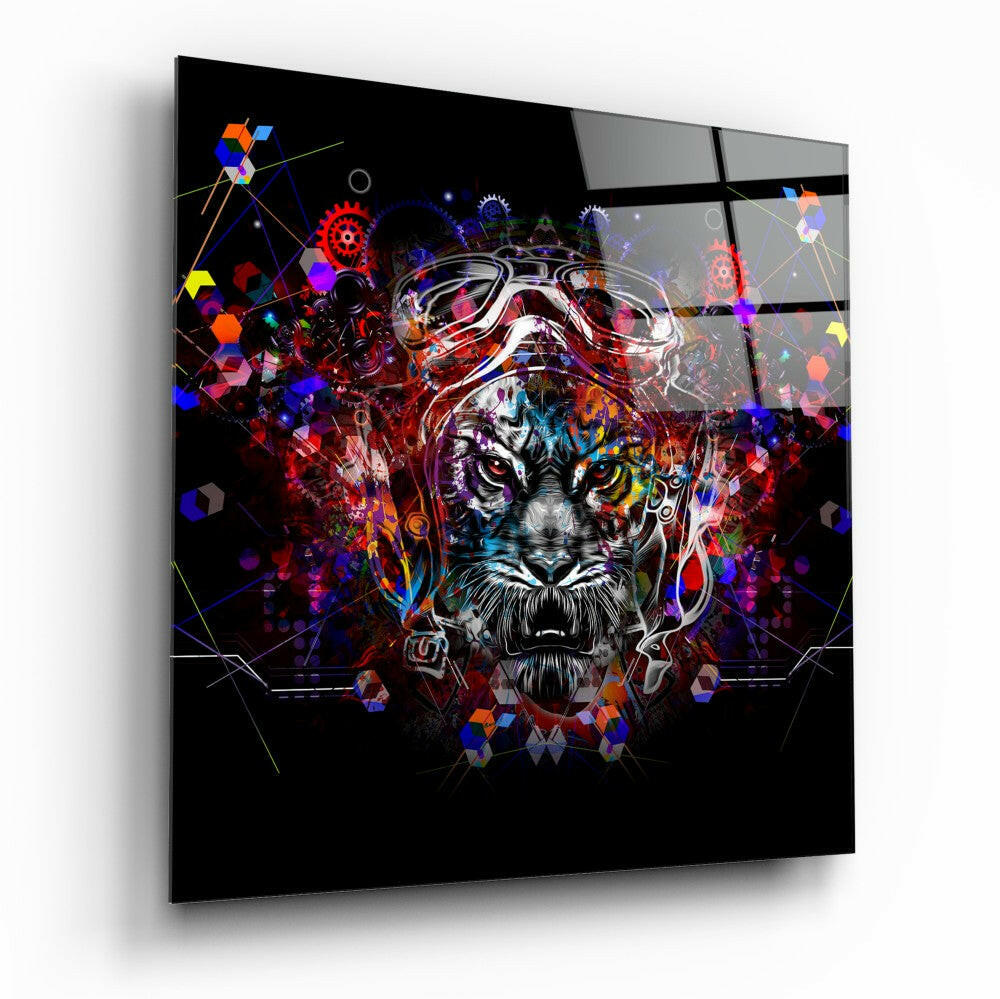 Tiger Aviator Goggles Geometric Glass Wall Art