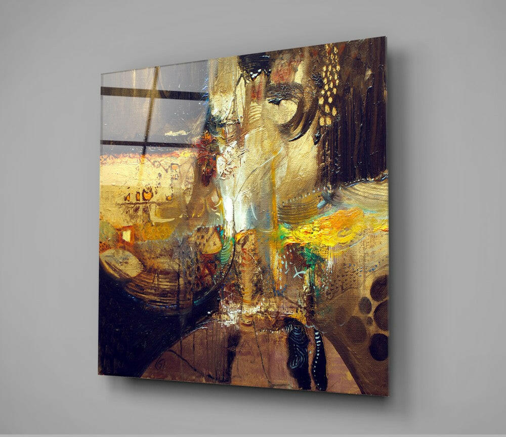 Golden Bronze Textured Abstract Glass Wall Art